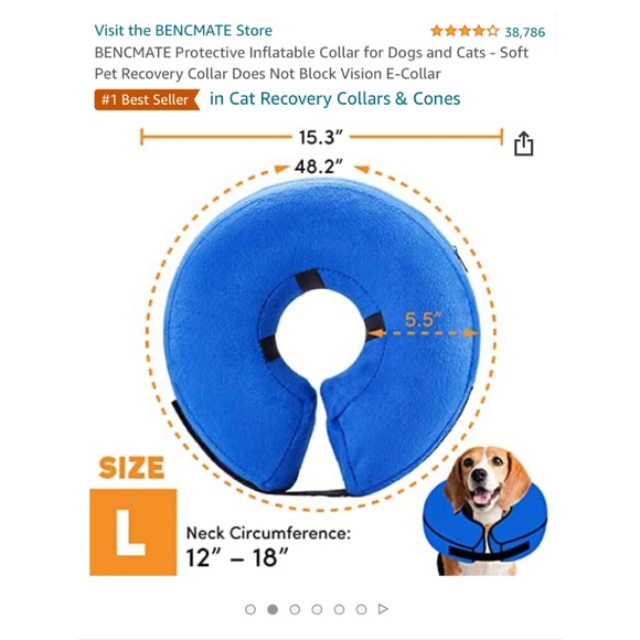 6/$20 Bencmate Inflatable Collar injuries, rashes, post surgery Large 12-18" NWT - Picture 6 of 12